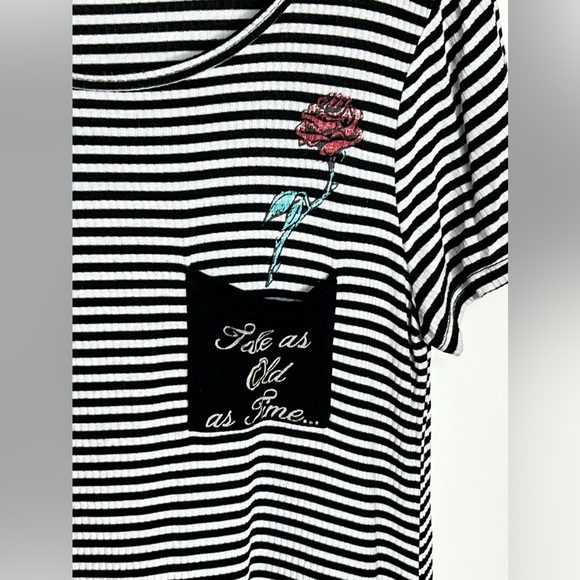 Disney Tale as Old As Time Black White Striped Sleep Dress Large - Picture 2 of 8
